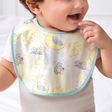 正版聯名 彩虹熊Care Bears 4 件組棉質卡通熊印花嬰兒圍兜 口水巾-細節圖5