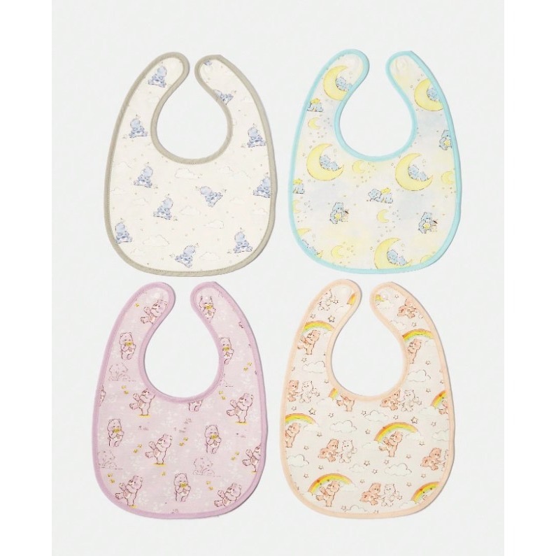 正版聯名 彩虹熊Care Bears 4 件組棉質卡通熊印花嬰兒圍兜 口水巾-細節圖9