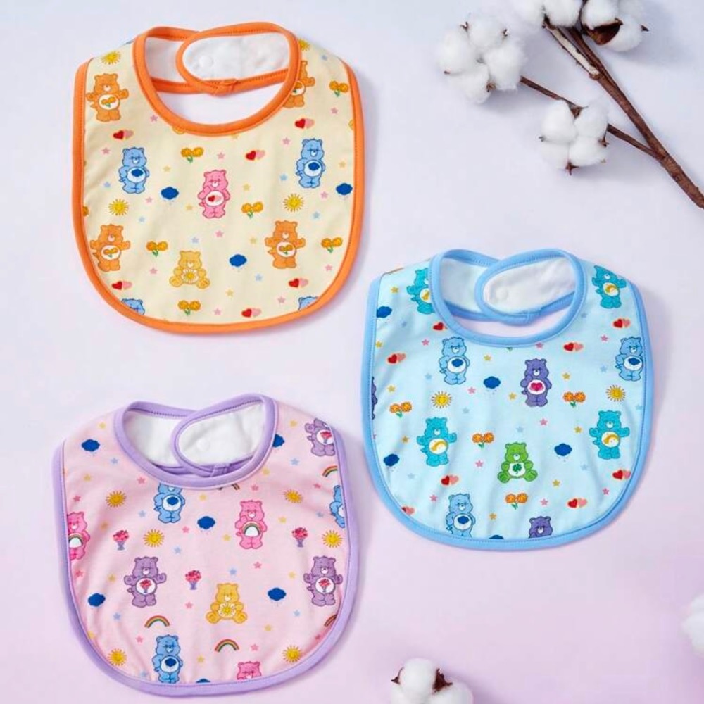 正版聯名 彩虹熊Care Bears 4 件組棉質卡通熊印花嬰兒圍兜 口水巾-細節圖11