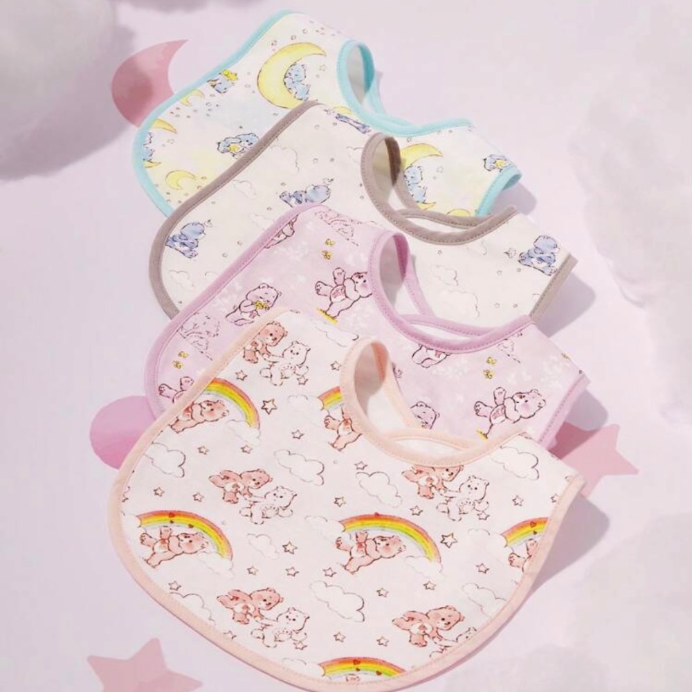 正版聯名 彩虹熊Care Bears 4 件組棉質卡通熊印花嬰兒圍兜 口水巾-規格圖11
