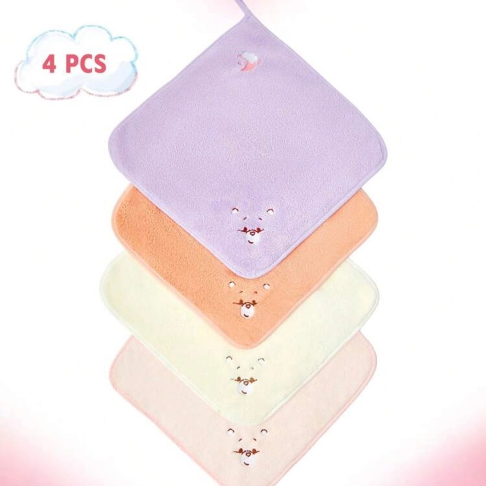 正版聯名 彩虹熊Care Bears 4件組30x30cm珊瑚絨嬰兒小毛巾 柔軟吸水小毛巾-細節圖5