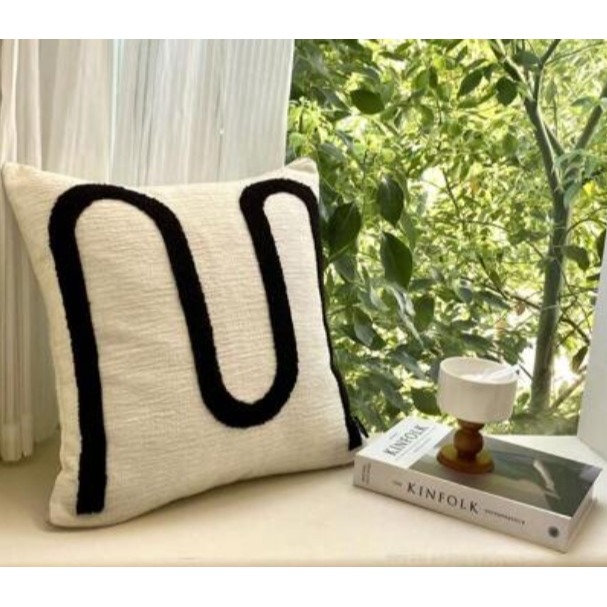 條紋雪尼爾布料刺繡裝飾枕套(不附帶枕頭芯)1入組 現代簡約風抱枕枕套 方形抱枕 靠背枕 沙發抱枕-細節圖6