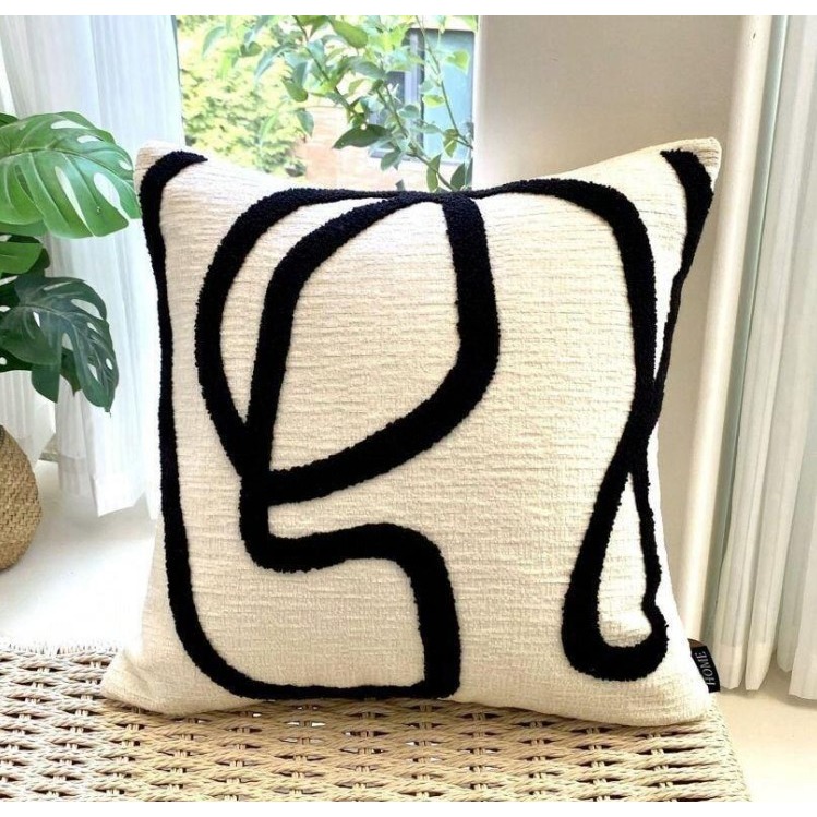 條紋雪尼爾布料刺繡裝飾枕套(不附帶枕頭芯)1入組 現代簡約風抱枕枕套 方形抱枕 靠背枕 沙發抱枕-細節圖8