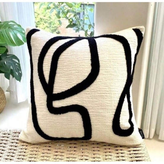 條紋雪尼爾布料刺繡裝飾枕套(不附帶枕頭芯)1入組 現代簡約風抱枕枕套 方形抱枕 靠背枕 沙發抱枕-規格圖11