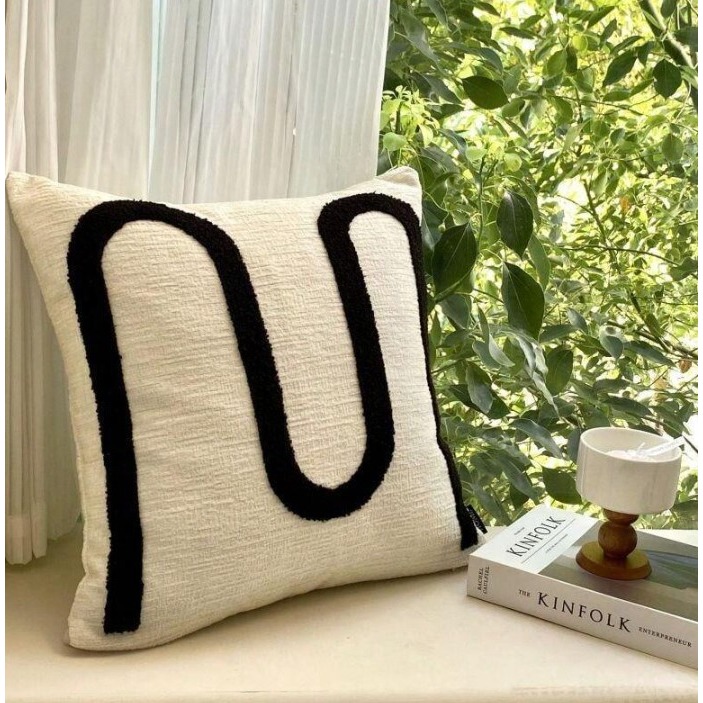 條紋雪尼爾布料刺繡裝飾枕套(不附帶枕頭芯)1入組 現代簡約風抱枕枕套 方形抱枕 靠背枕 沙發抱枕-規格圖11