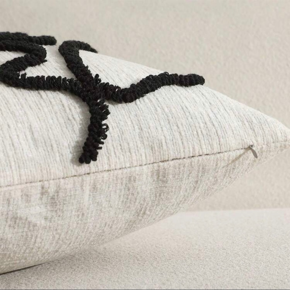 黑色不對稱抽象線枕套 北歐風格雪尼爾裝飾靠枕套（不含枕心）-細節圖7