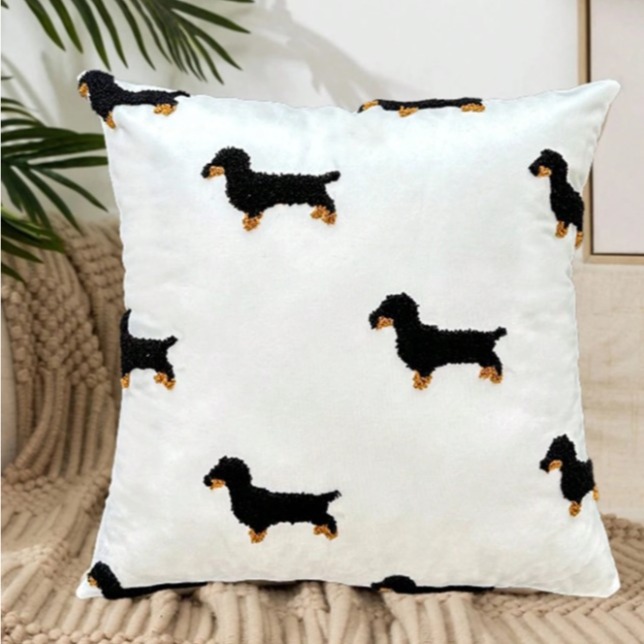 可愛臘腸狗刺繡枕頭套 靠墊套（不含枕心）-細節圖2