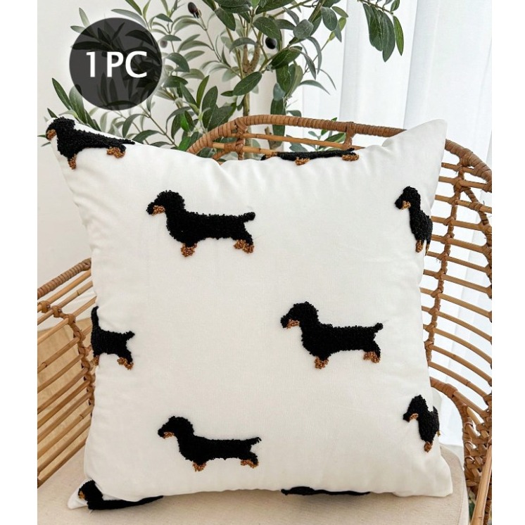 可愛臘腸狗刺繡枕頭套 靠墊套（不含枕心）-細節圖3