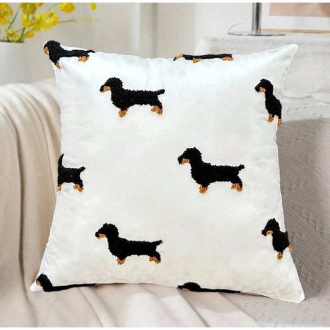可愛臘腸狗刺繡枕頭套 靠墊套（不含枕心）-細節圖4
