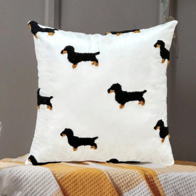 可愛臘腸狗刺繡枕頭套 靠墊套（不含枕心）-細節圖5