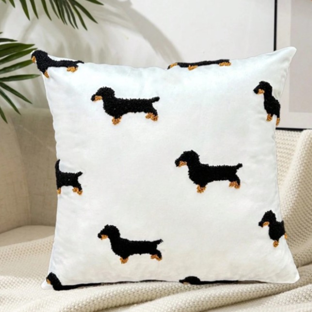 可愛臘腸狗刺繡枕頭套 靠墊套（不含枕心）-細節圖6