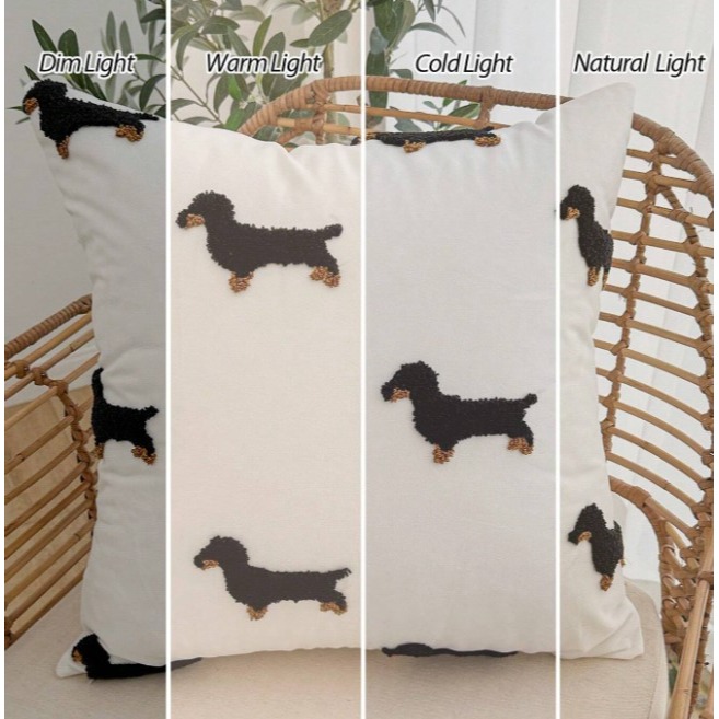 可愛臘腸狗刺繡枕頭套 靠墊套（不含枕心）-細節圖7