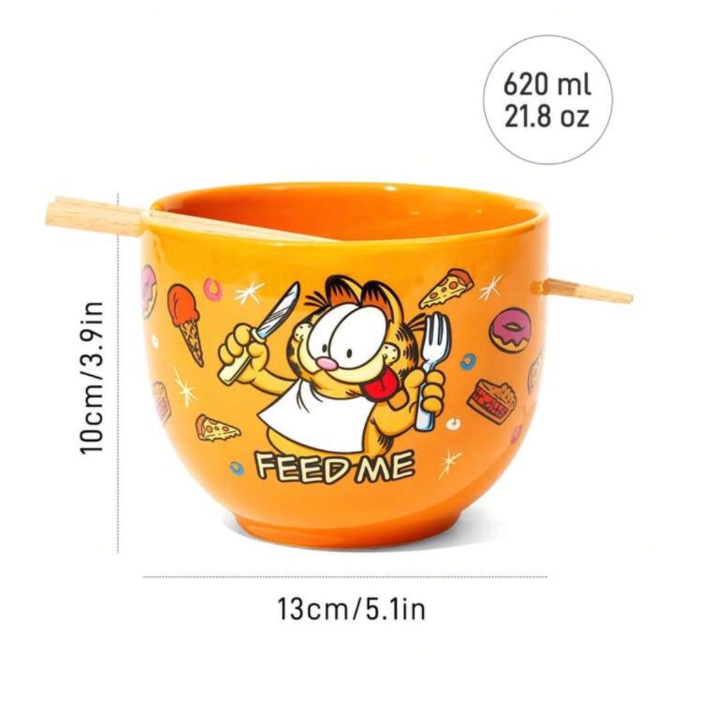 正版聯名 GARFIELD加菲貓 620ml大容量可愛陶瓷泡麵碗大碗公（配有筷子）-規格圖6