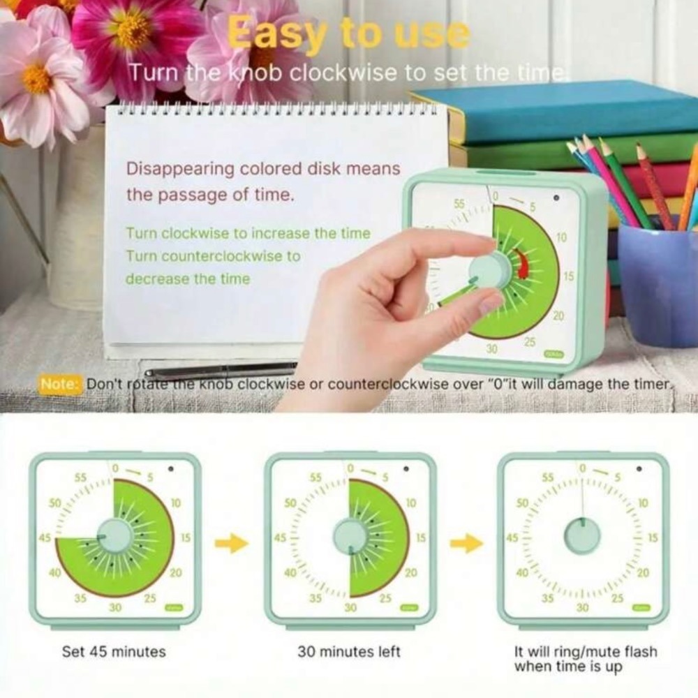 Conchstar60分鐘可視化計時器 兒童自律定時器 倒數計時器 學習提醒時鐘 時間管理器-細節圖4