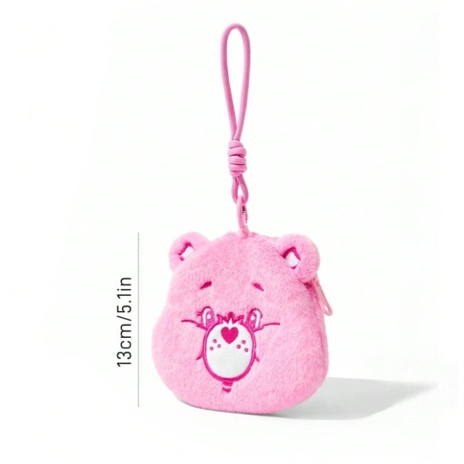 正版聯名 彩虹熊Care Bears 可愛卡通熊粉色刺繡毛絨零錢包 卡包-規格圖11