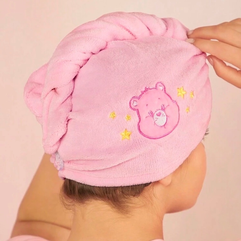 正版聯名 彩虹熊Care Bears 愛心熊吸水髮帽 乾髮帽髮巾-細節圖8
