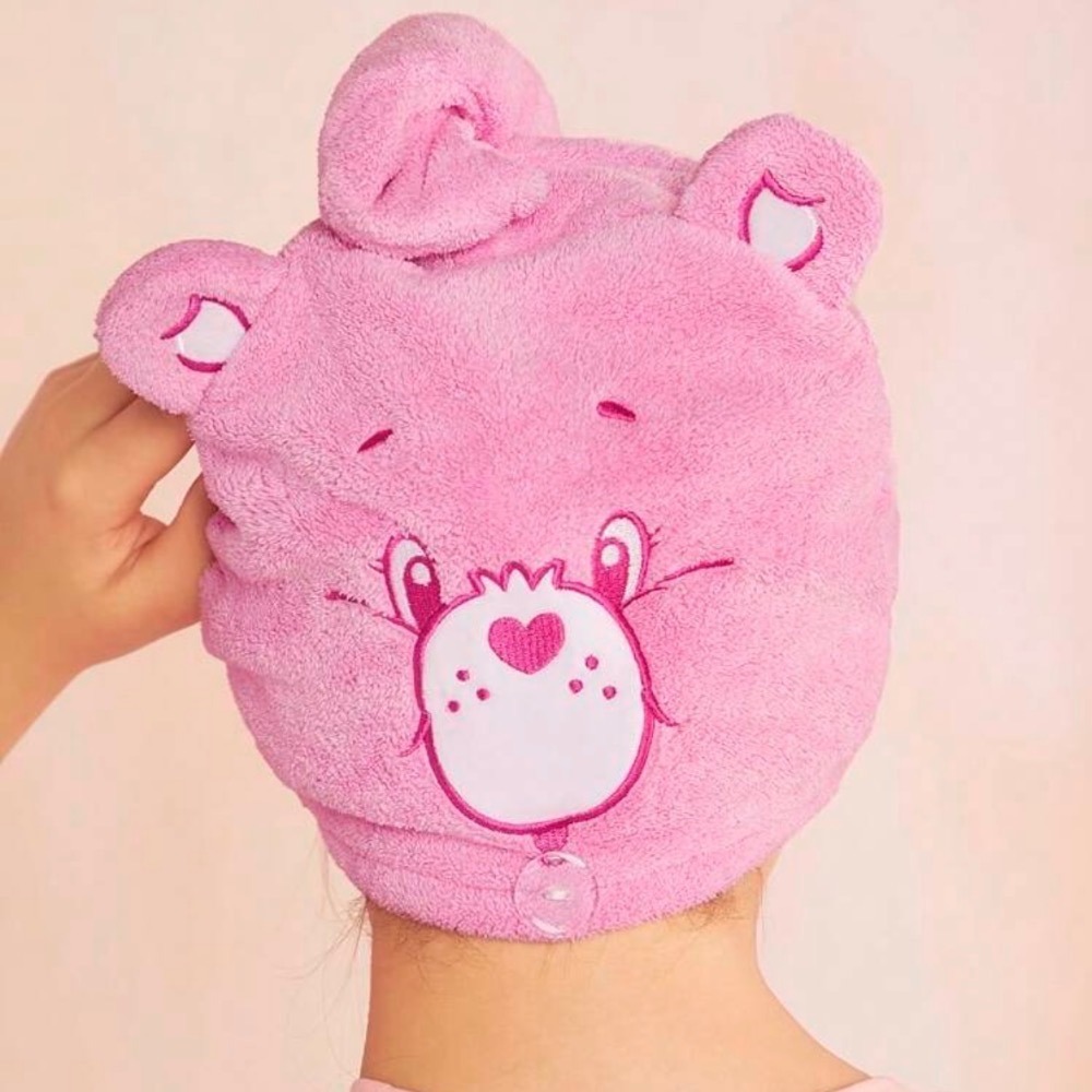 正版聯名 彩虹熊Care Bears 愛心熊吸水髮帽 乾髮帽髮巾-細節圖11