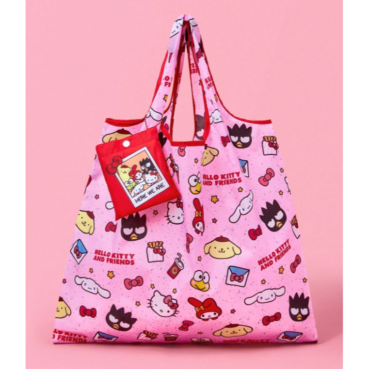 正版聯名 三麗鷗 HELLO KITTY 家族 布丁狗 卡通圖案可折疊購物袋 可重複使用手提袋-規格圖11