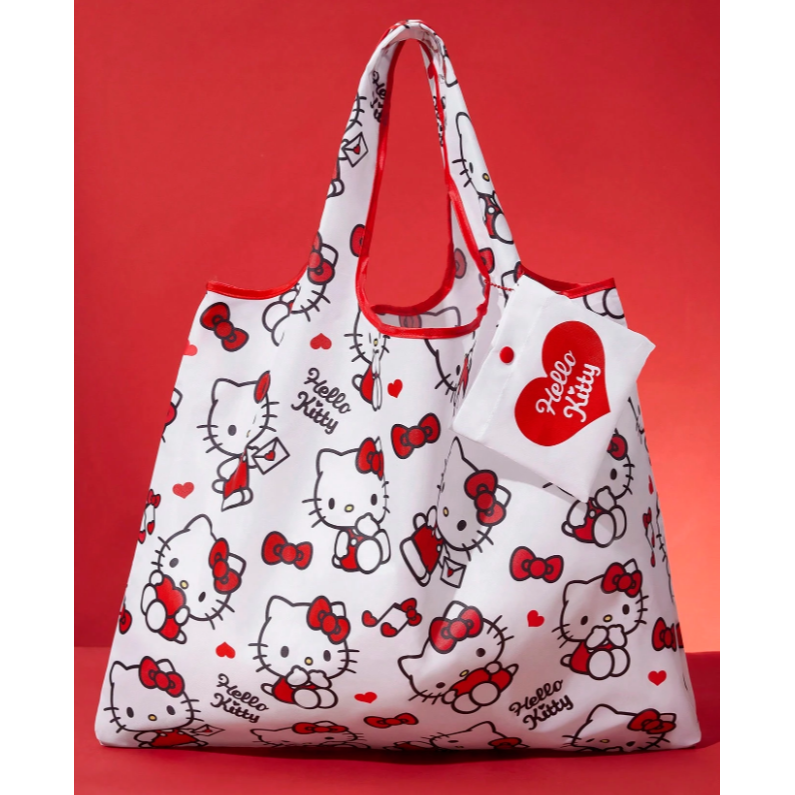 正版聯名 三麗鷗 HELLO KITTY 家族 布丁狗 卡通圖案可折疊購物袋 可重複使用手提袋-規格圖11