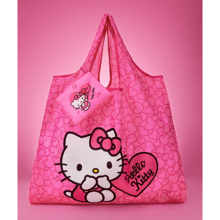 正版聯名 三麗鷗 HELLO KITTY 家族 布丁狗 卡通圖案可折疊購物袋 可重複使用手提袋-規格圖11