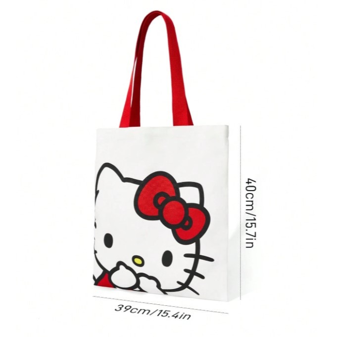 正版聯名 三麗鷗庫洛米 HELLO KITTY 可愛圖案帆布袋 手提包 購物袋-規格圖11
