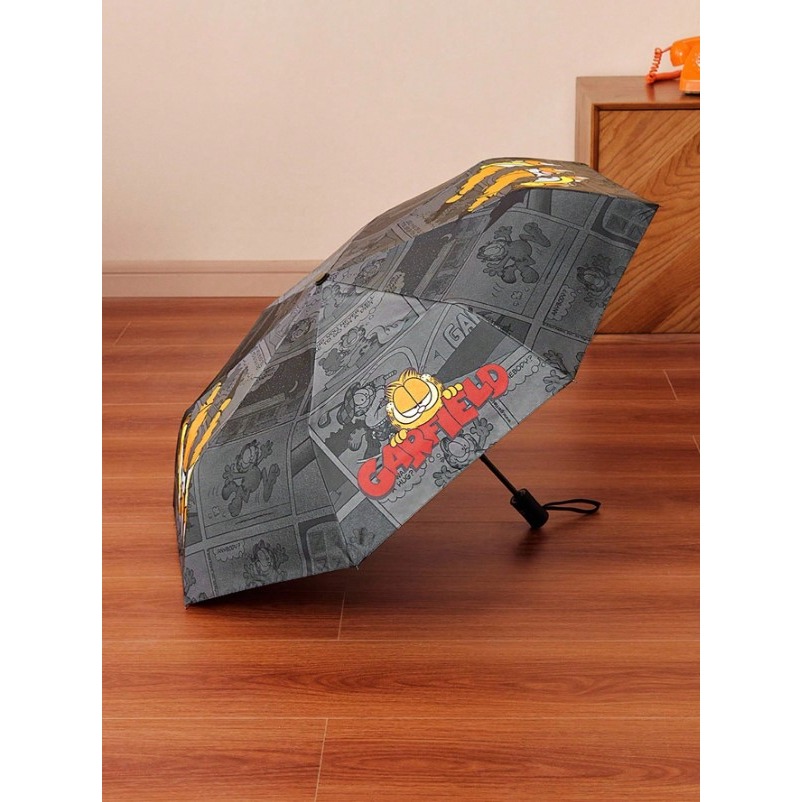 正版聯名 GARFIELD加菲貓 黑色造型自動開合三折自動傘 黑膠防曬塗層抗UV防曬雨傘-細節圖3