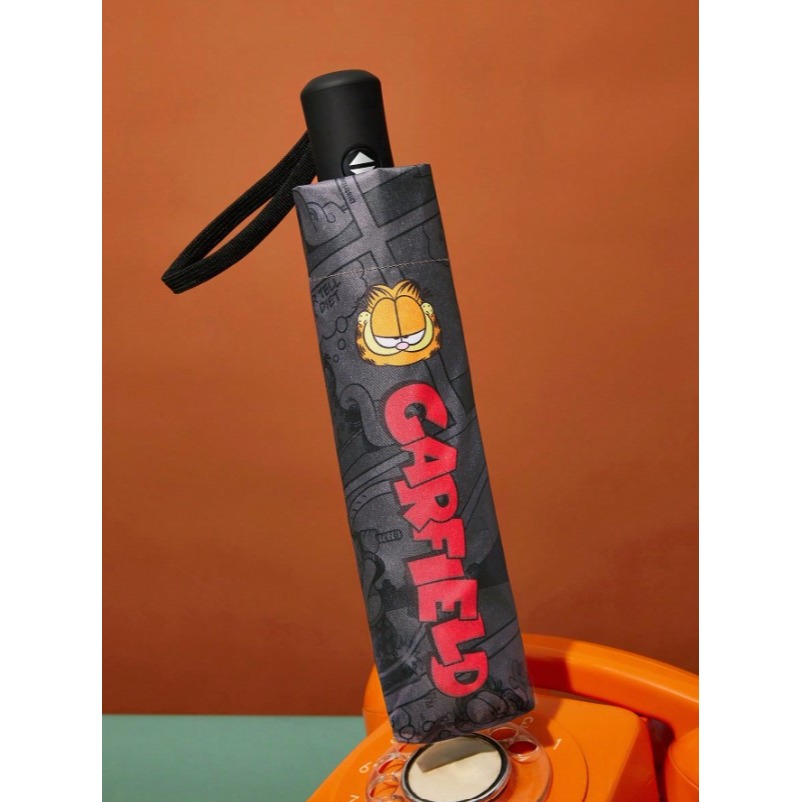 正版聯名 GARFIELD加菲貓 黑色造型自動開合三折自動傘 黑膠防曬塗層抗UV防曬雨傘-細節圖4