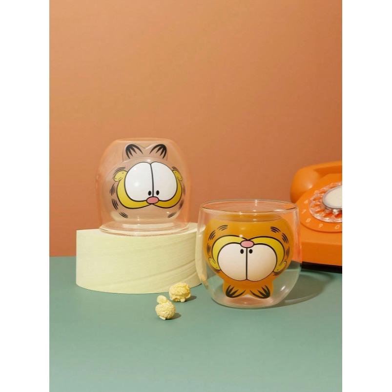 正版聯名 GARFIELD加菲貓 300ml卡通圖案高硼硅透明玻璃杯 耐熱水杯 杯子-細節圖2