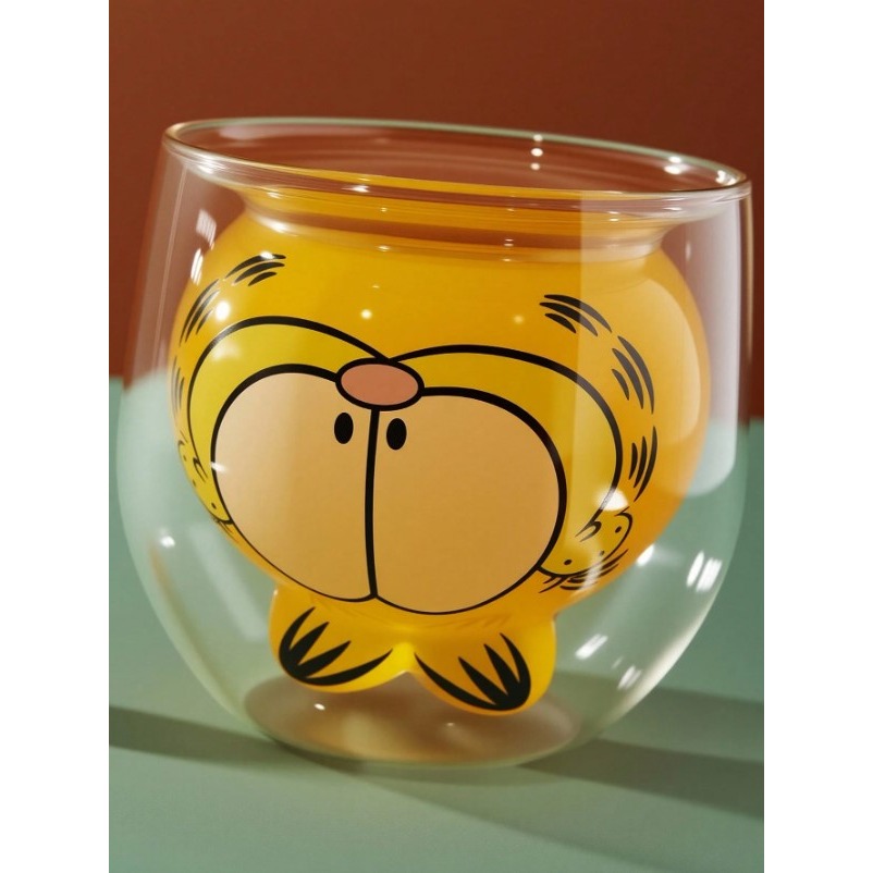 正版聯名 GARFIELD加菲貓 300ml卡通圖案高硼硅透明玻璃杯 耐熱水杯 杯子-細節圖3