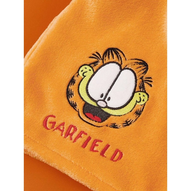正版聯名 GARFIELD加菲貓 卡通珊瑚绒刺繡乾髮巾 吸水乾髮帽-細節圖7