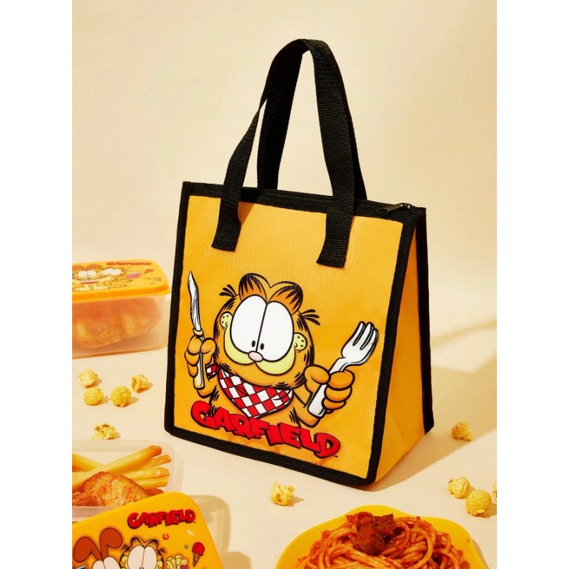正版聯名 GARFIELD加菲貓 卡通圖案手提包 大容量保温野餐袋 便當包-細節圖3