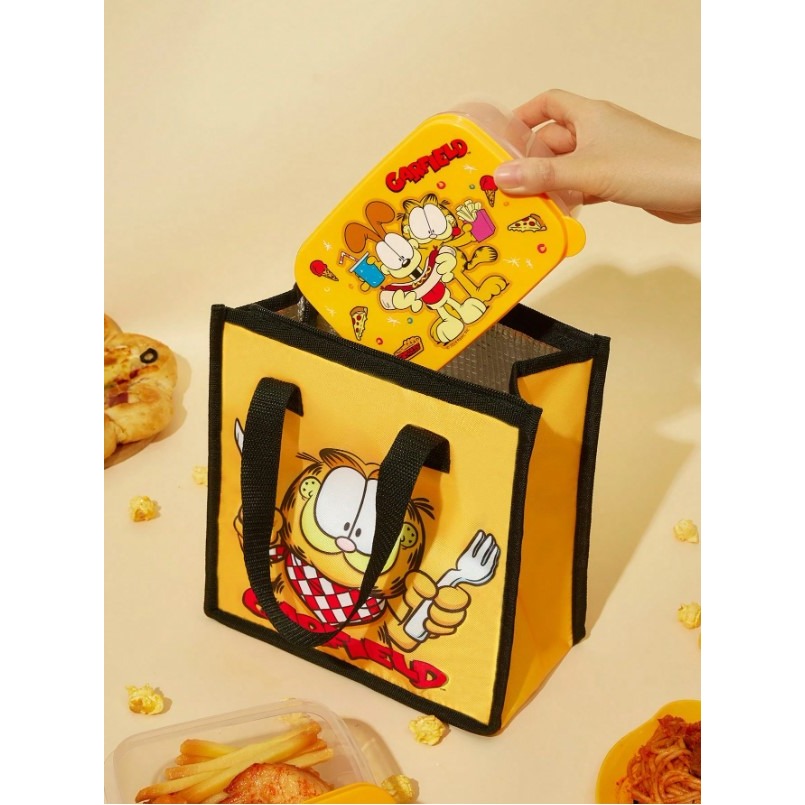 正版聯名 GARFIELD加菲貓 卡通圖案手提包 大容量保温野餐袋 便當包-細節圖4