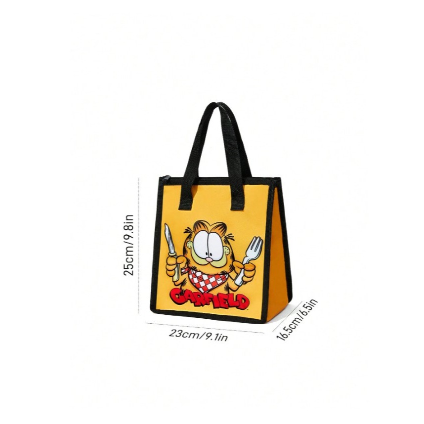 正版聯名 GARFIELD加菲貓 卡通圖案手提包 大容量保温野餐袋 便當包-細節圖6