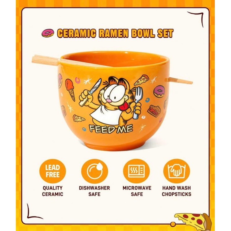 正版聯名 GARFIELD加菲貓 卡通圖案620ml大容量陶瓷泡麵碗(附筷子)+贈手提便當袋-細節圖4