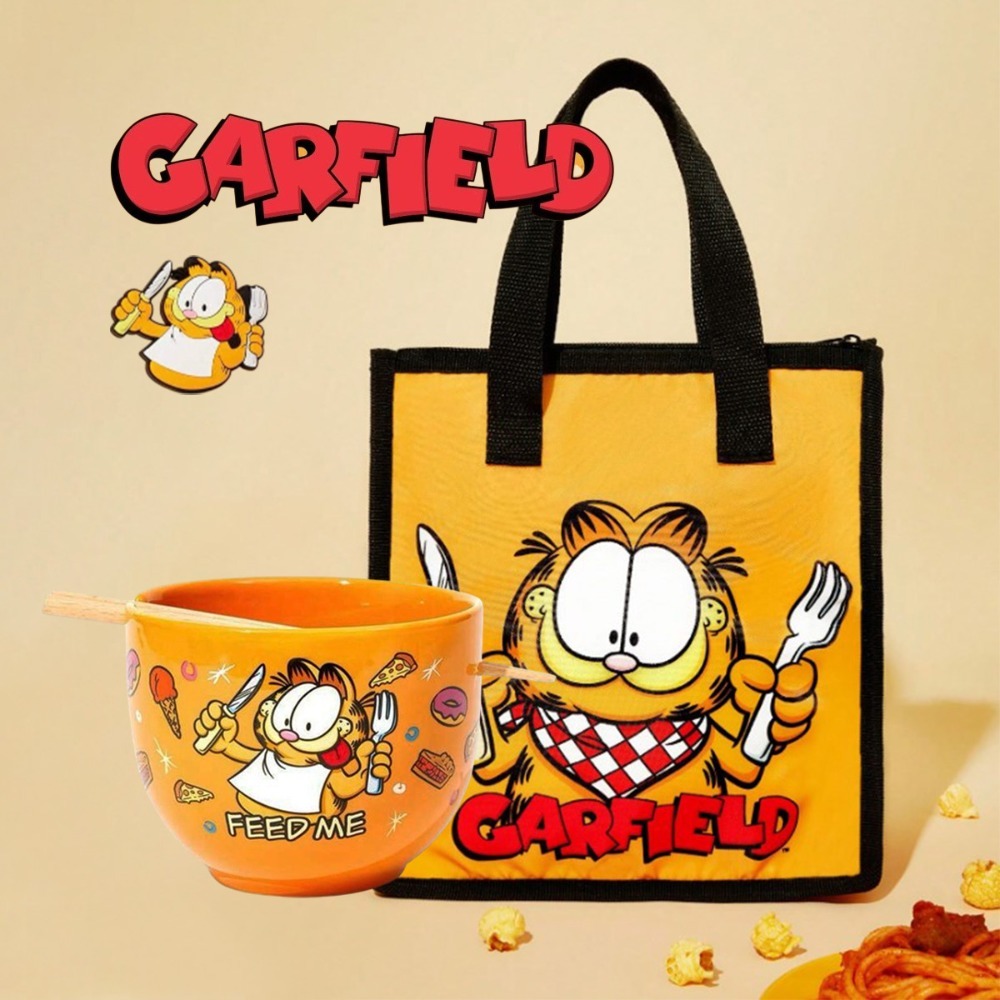 正版聯名 GARFIELD加菲貓 卡通圖案620ml大容量陶瓷泡麵碗(附筷子)+贈手提便當袋-規格圖8