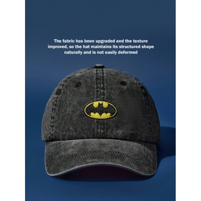 正版聯名 BATMAN蝙蝠俠 超級英雄時尚黑灰色青少年棒球帽-細節圖2