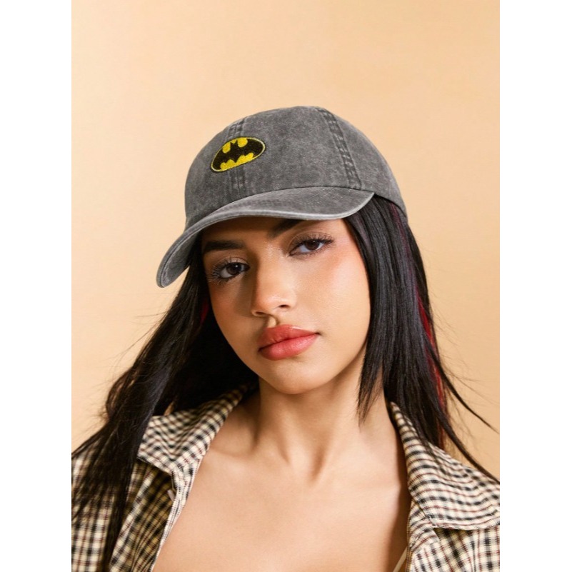 正版聯名 BATMAN蝙蝠俠 超級英雄時尚黑灰色青少年棒球帽-細節圖3