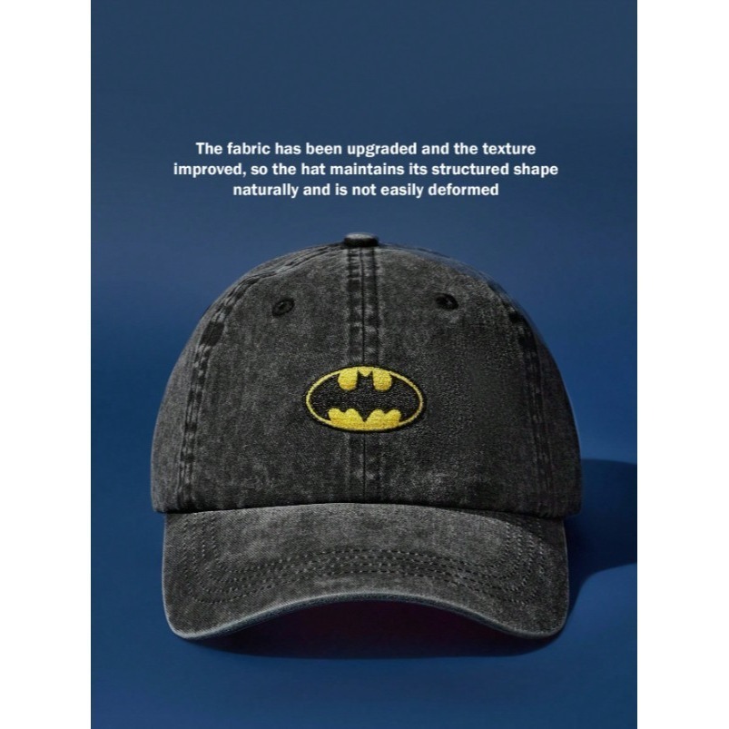 正版聯名 BATMAN蝙蝠俠 超級英雄時尚黑灰色青少年棒球帽-細節圖2