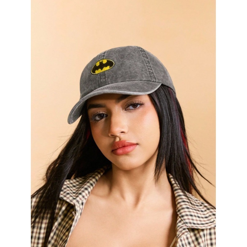 正版聯名 BATMAN蝙蝠俠 超級英雄時尚黑灰色青少年棒球帽-細節圖3