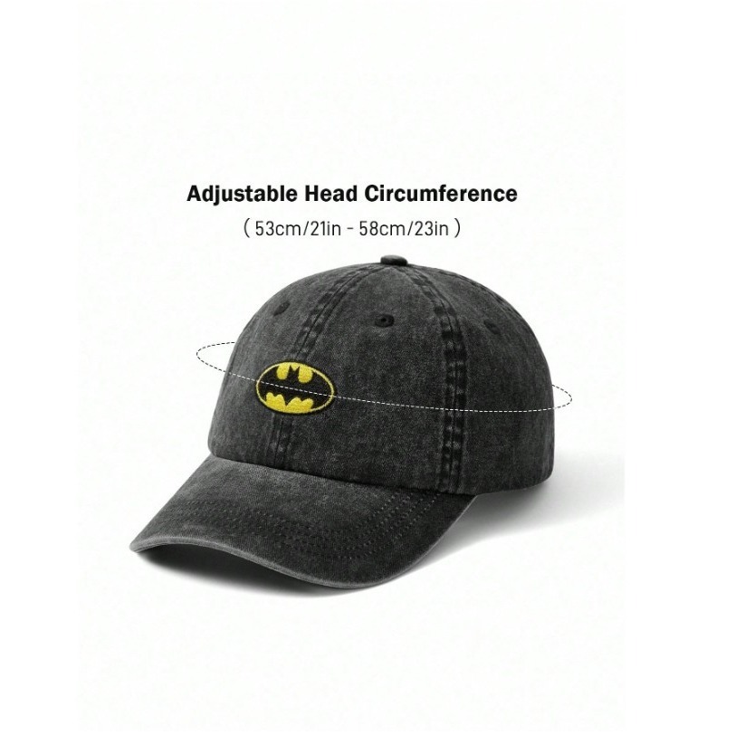 正版聯名 BATMAN蝙蝠俠 超級英雄時尚黑灰色青少年棒球帽-規格圖9