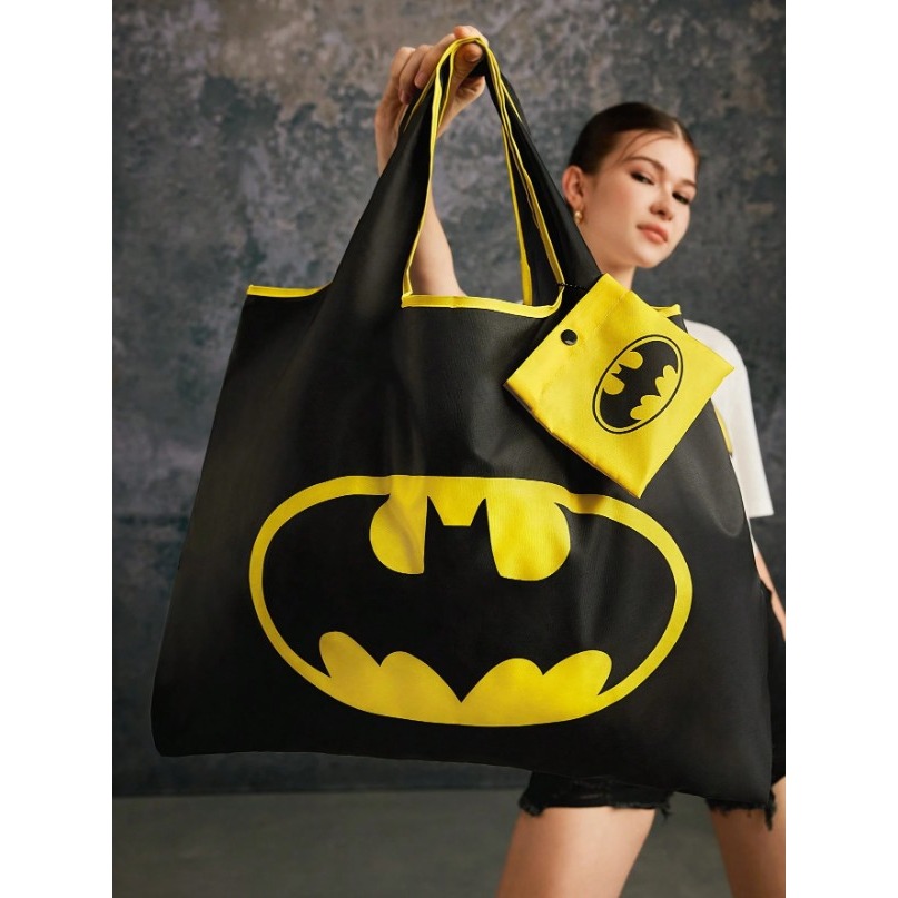 正版聯名 BATMAN蝙蝠俠 超級英雄黑色購物袋 可折疊可重複使用手提購物袋-細節圖2