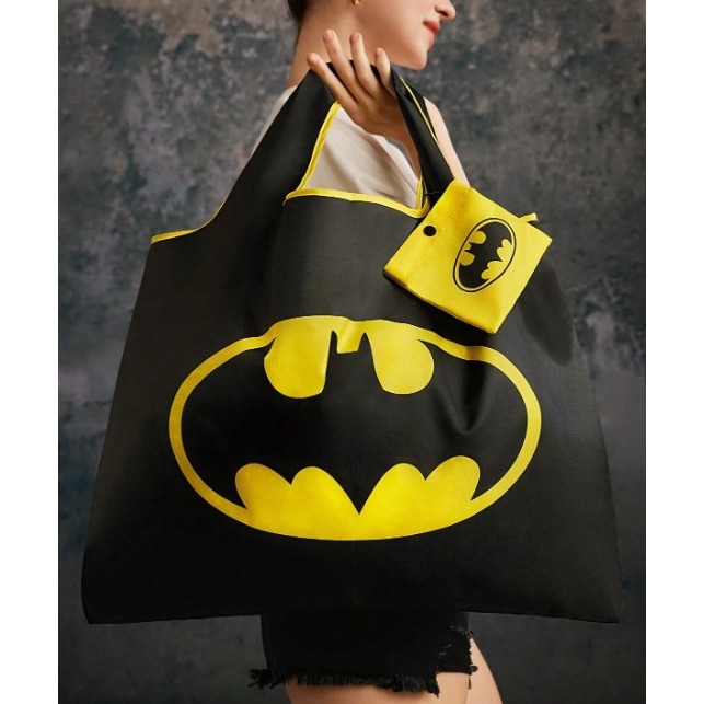 正版聯名 BATMAN蝙蝠俠 超級英雄黑色購物袋 可折疊可重複使用手提購物袋-細節圖3