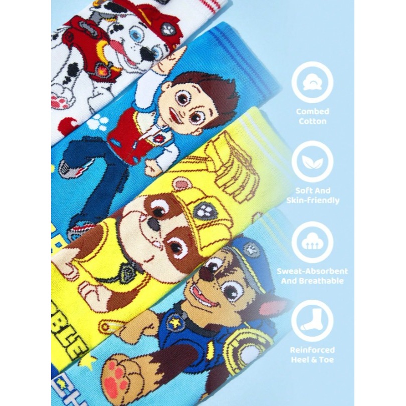 正版聯名 汪汪隊 PAW Patrol 四入組棉質柔軟兒童襪 吸濕排汗男童中筒襪-細節圖3