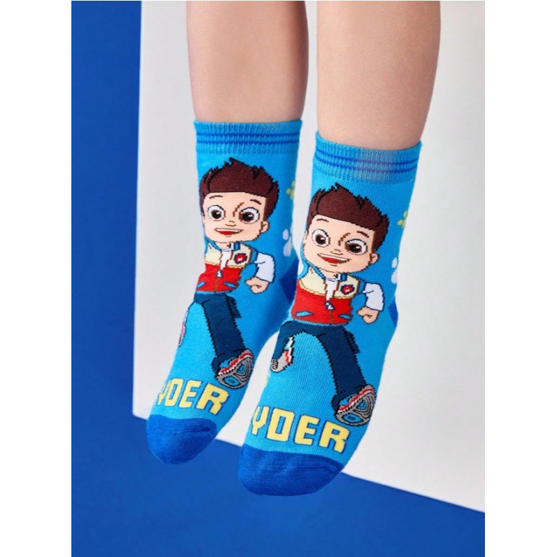 正版聯名 汪汪隊 PAW Patrol 四入組棉質柔軟兒童襪 吸濕排汗男童中筒襪-細節圖5