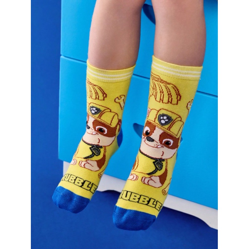 正版聯名 汪汪隊 PAW Patrol 四入組棉質柔軟兒童襪 吸濕排汗男童中筒襪-細節圖7
