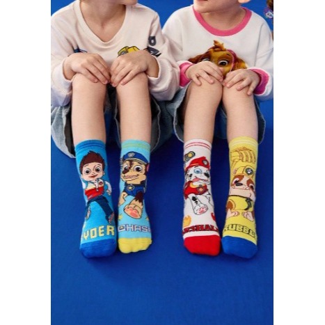 正版聯名 汪汪隊 PAW Patrol 四入組棉質柔軟兒童襪 吸濕排汗男童中筒襪-細節圖8