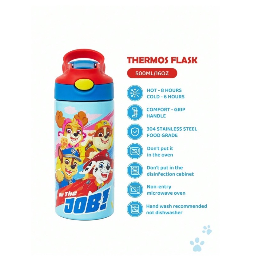 正版聯名 汪汪隊 PAW Patrol 500ml不銹鋼卡通圖案不鏽鋼保溫杯 附蓋防漏矽膠吸管-細節圖3