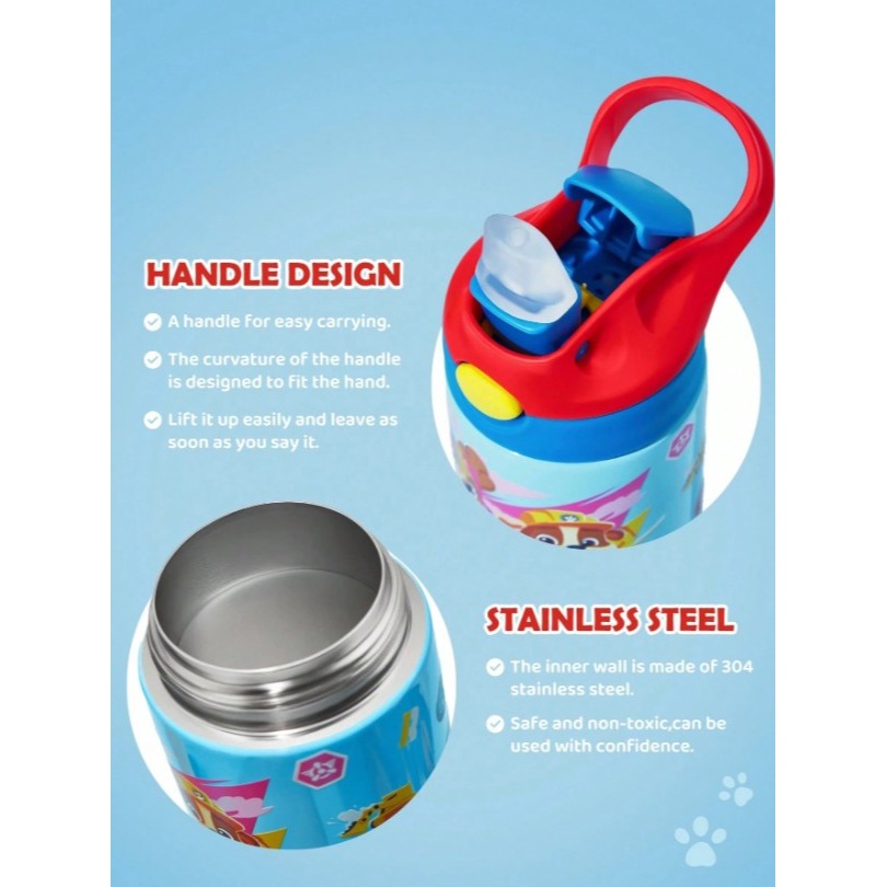 正版聯名 汪汪隊 PAW Patrol 500ml不銹鋼卡通圖案不鏽鋼保溫杯 附蓋防漏矽膠吸管-細節圖5