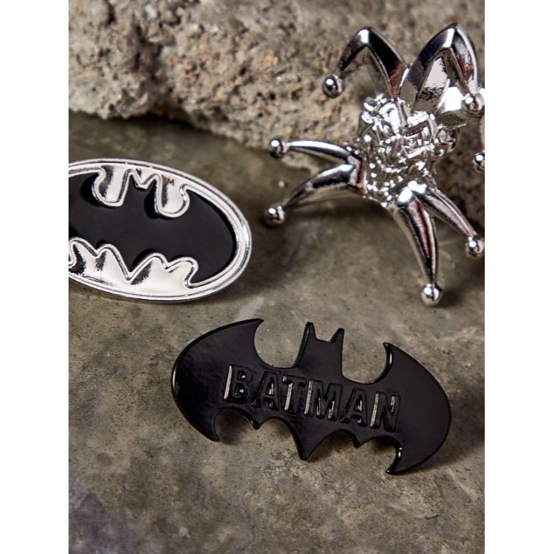 正版聯名 BATMAN蝙蝠俠 超級英雄3 件組蝙蝠形狀金屬胸針別針-細節圖3