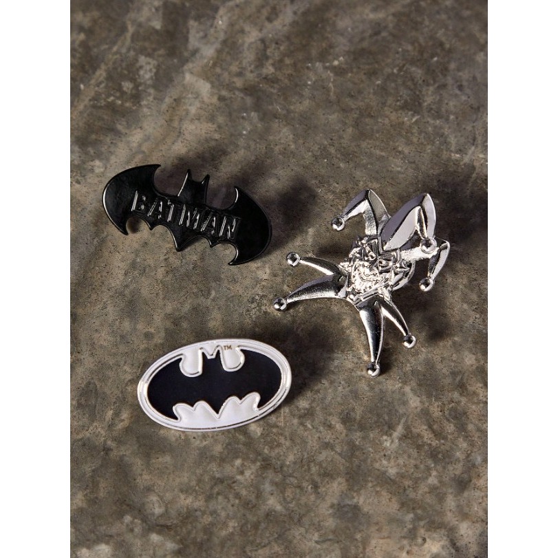 正版聯名 BATMAN蝙蝠俠 超級英雄3 件組蝙蝠形狀金屬胸針別針-細節圖4